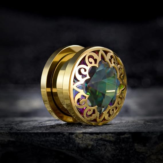 Gouden holografische stretchers, stralend van harmonie en verfijning.