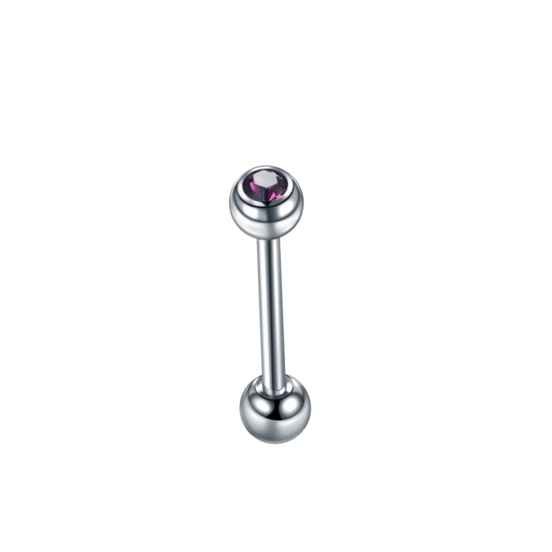 Tongaccessoire van titanium met steen, chic en modern in paars