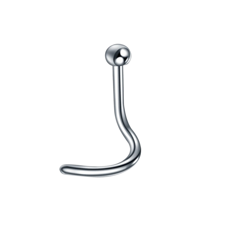 Neuspiercing met kurkentrekker titanium staafje, discrete elegantie.