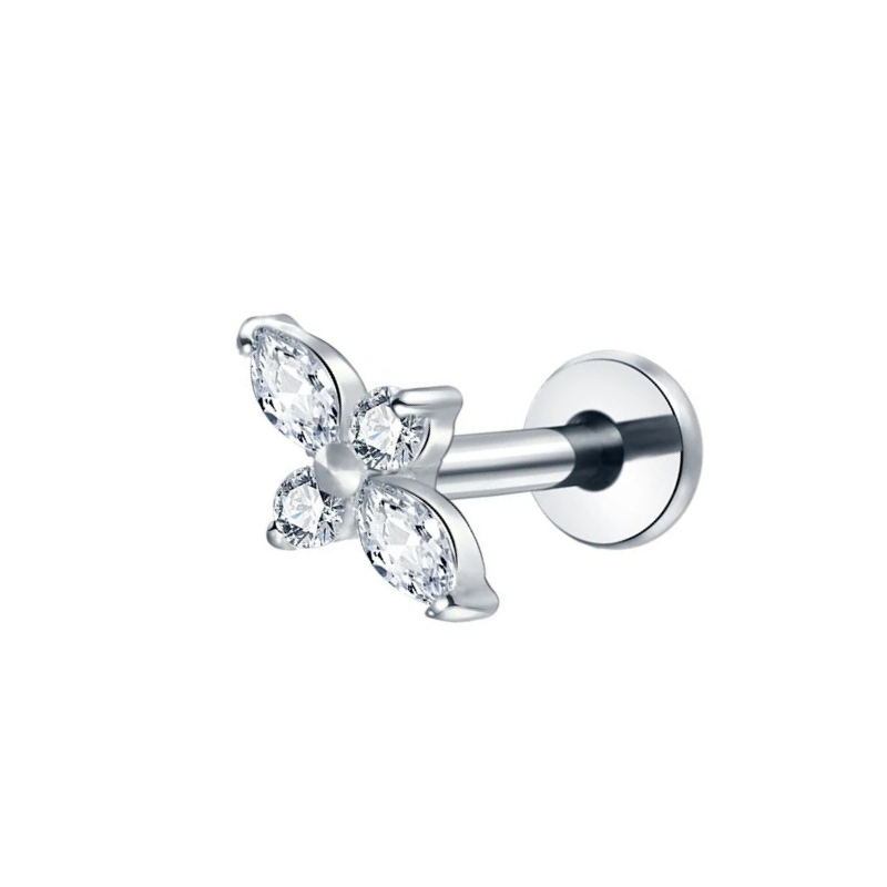 Titanium Oorsteker met Bloemvormig Zirkonia Design voor een Verfijnde Look
