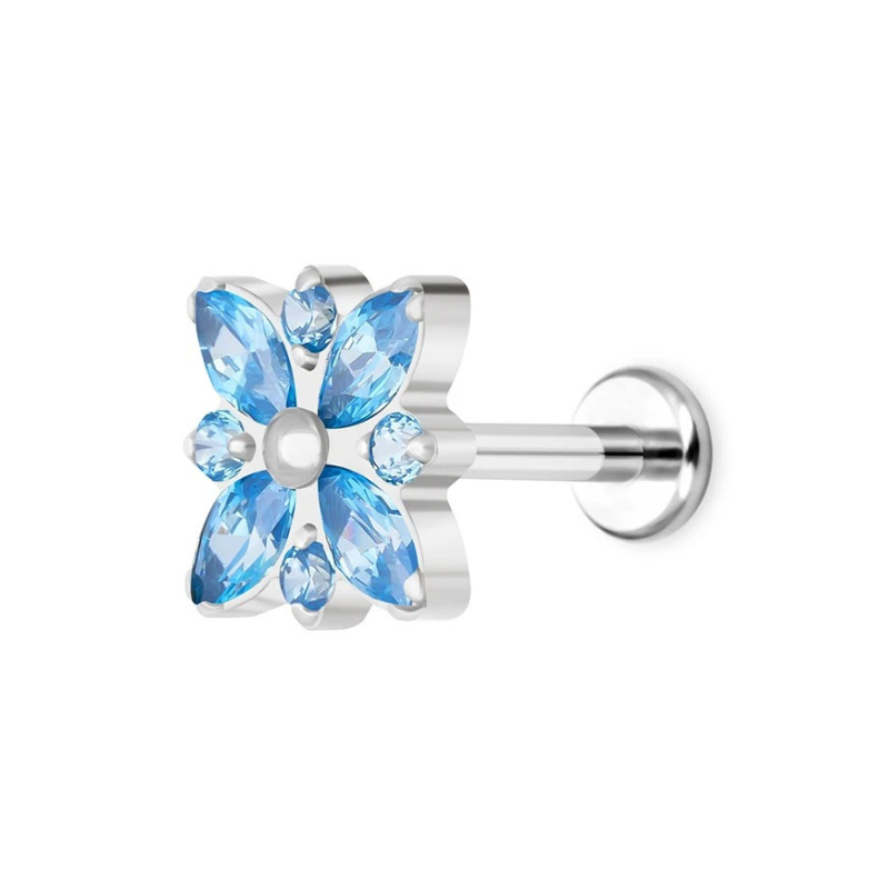 Accessoire voor het oor in titanium, gotische bloem met zirkonia's, elegante romantiek.