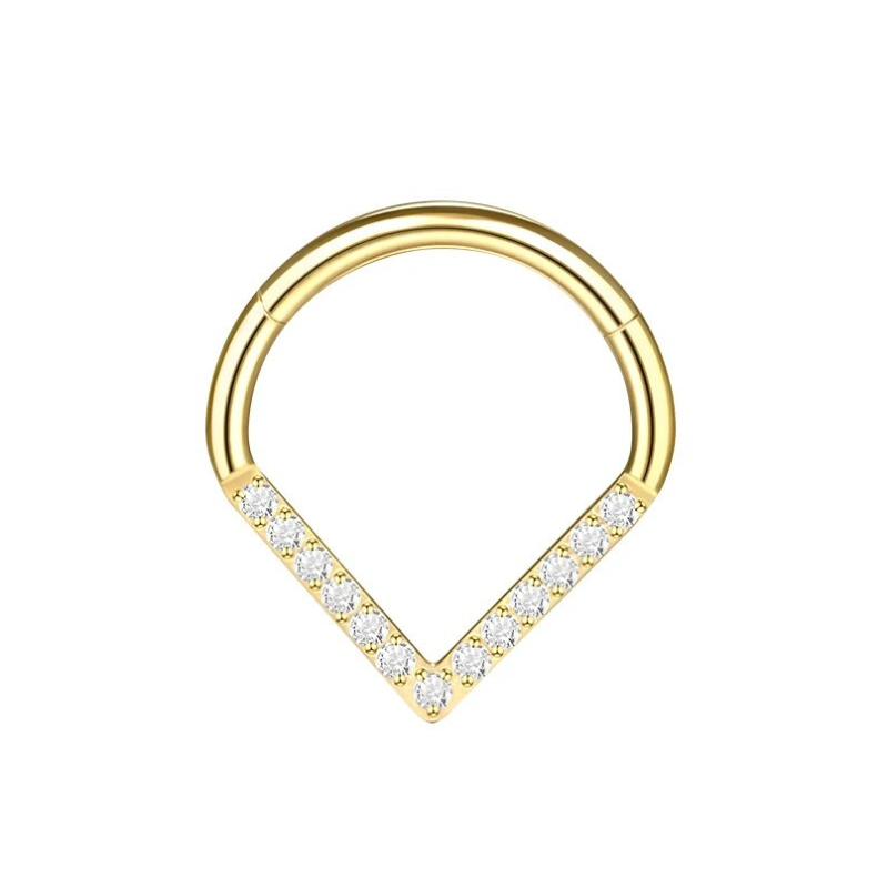 Titanium septum sieraad, ring met zirkonia's, voor een verfijnde stijl.