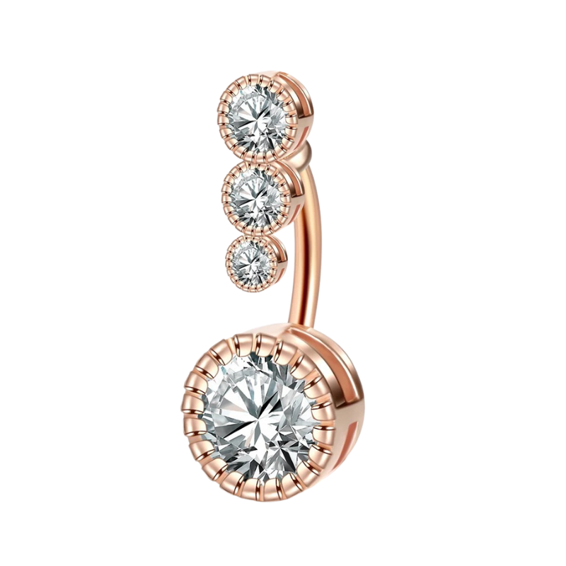Navelpiercing van chirurgisch staal met vier zirkonia's, verfijnde schittering in roségoud