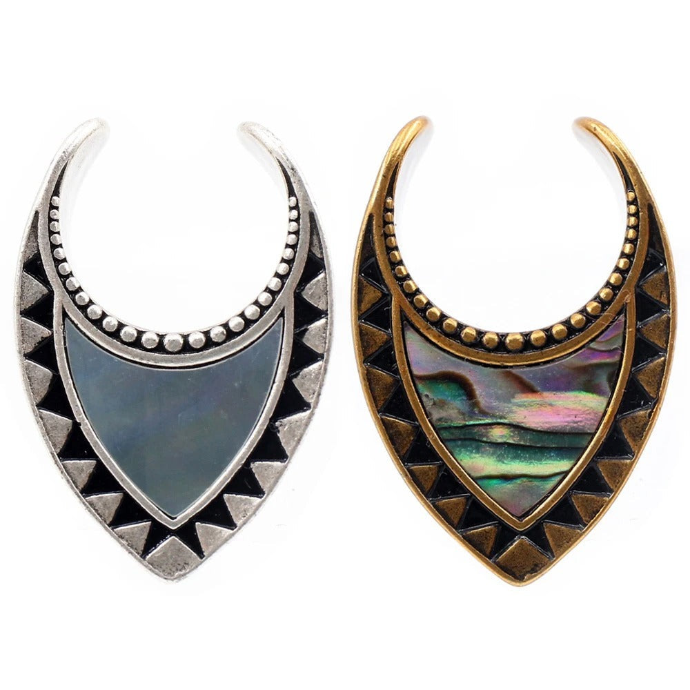 Tribale gouden en zilveren parelmoeren oor stretchers, 2 modellen.