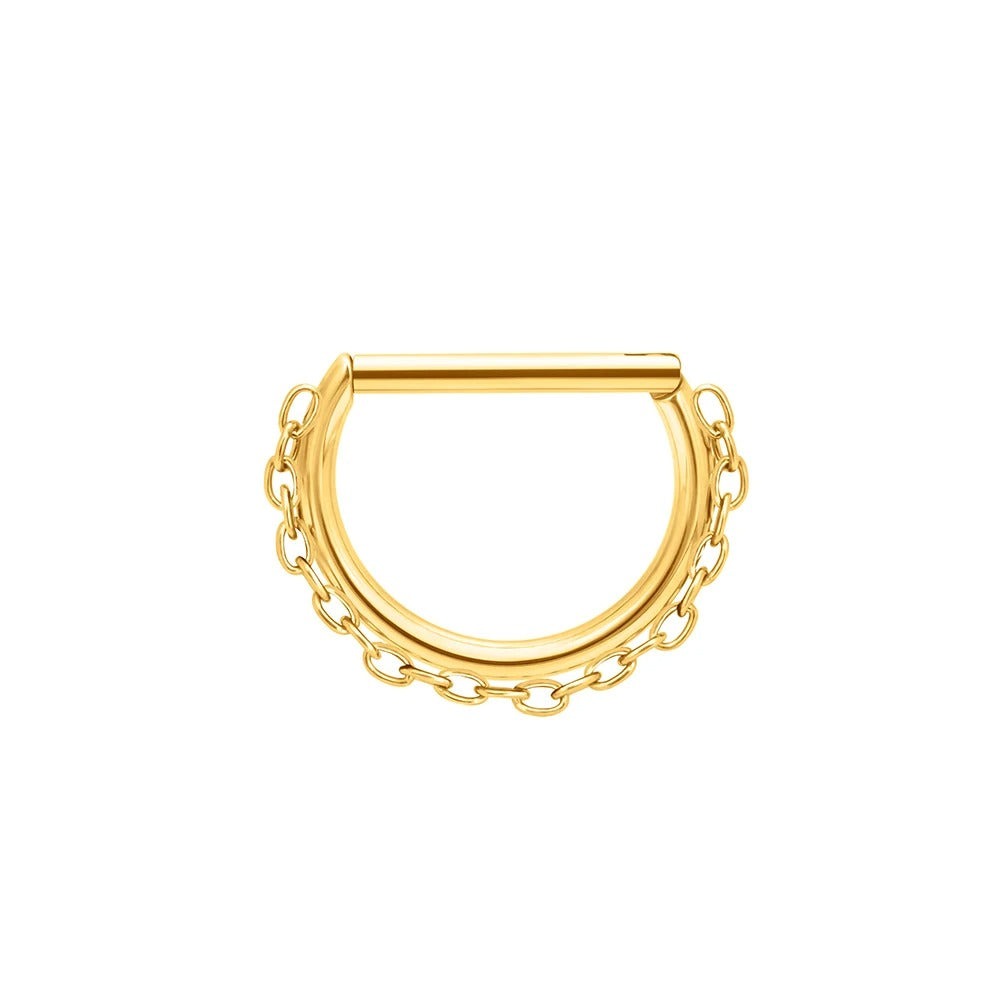 Gouden septumpiercing van titanium met ketting voor een chique etnische look