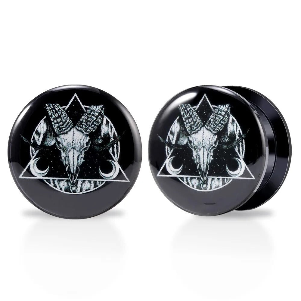 Mystieke zwarte geitenschedel oorpluggen.