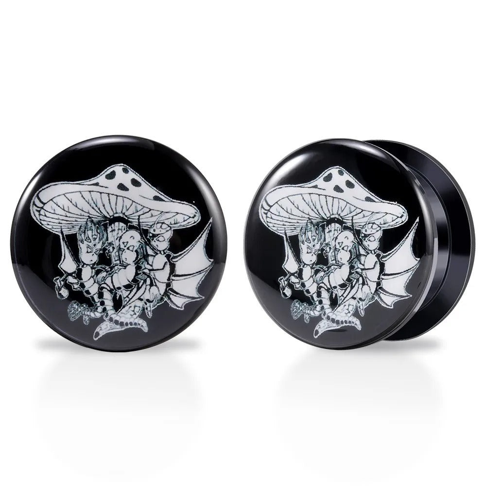 Oorpluggen met een ontwerp van fantasy paddestoelen.