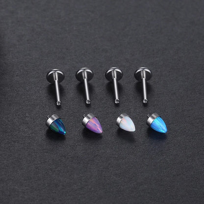 Labret piercing met opaal en titanium, discreet en lichtgevend charme in alle kleuren