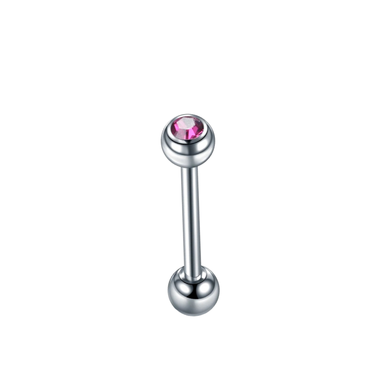 Tongpiercing titanium en steen, discrete en elegante charme in roze