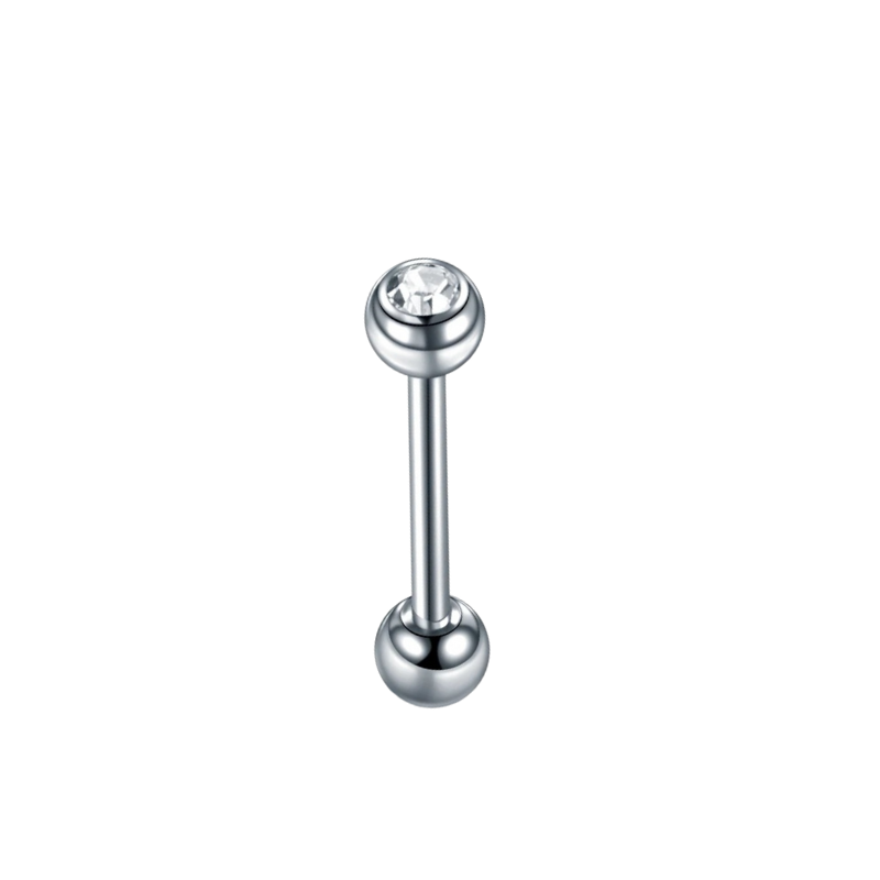 Tongpiercing van titanium met steen, luxe en schittering in zilver