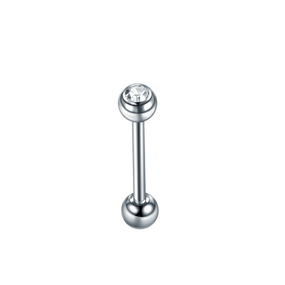 Tongpiercing van titanium met steen, luxe en schittering in zilver