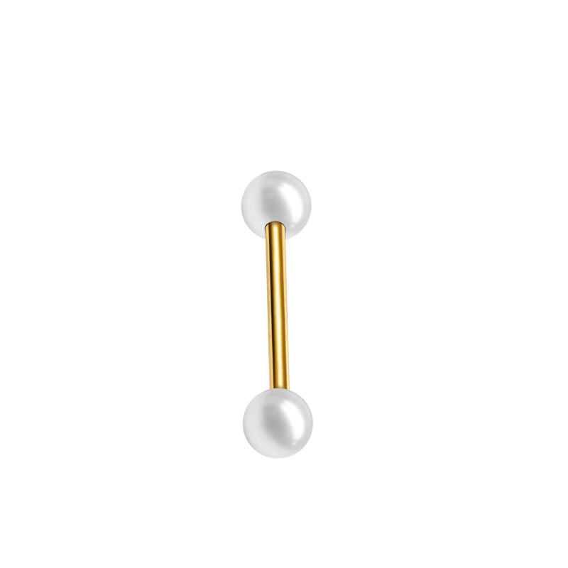 Tongpiercing van titanium met parel, discrete elegantie.