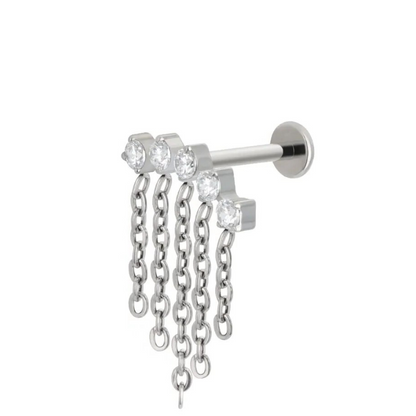 Oorbel piercing stud regen van zirkonia's in titanium, verfijnde schittering.