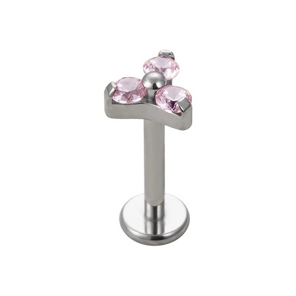 Titanium piercing stud, driehoek met drie zirkonia's voor een gesofisticeerde look.