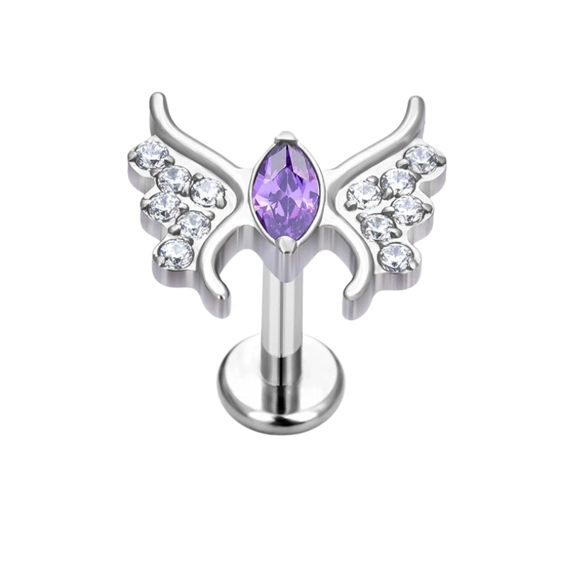 Oorbel piercing stud, gotisch ontwerp in titanium met zirkonia's, subtiele verleiding.