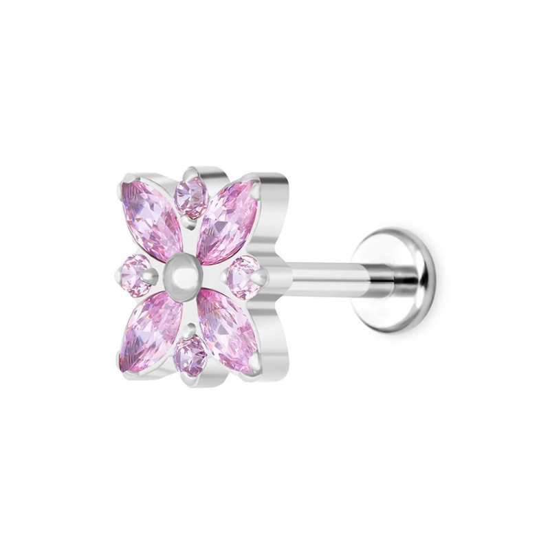 Titanium oorsieraad, gotische bloem met zirkonia's, voor een mystieke schoonheid.