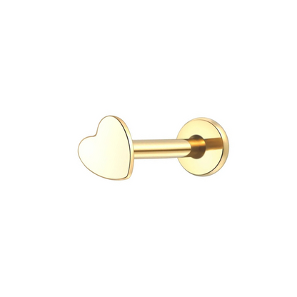 Oorstekker piercing in de vorm van een titanium hart, gouden zachtheid en duurzaamheid