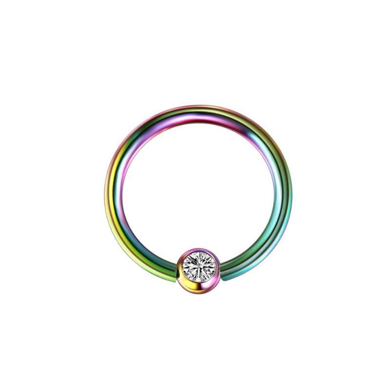 Neuspiercing, septumring in titanium met zirkonium, moderne elegantie.