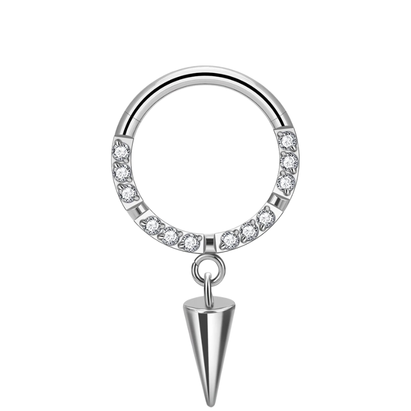 Neuspiercing titanium septumring met neerwaartse spike, gedurfd en onderscheidend.