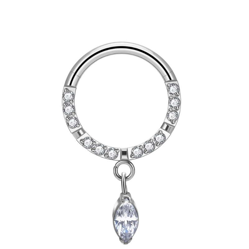 Neuspiercing titanium septumring met zirkonia hanger, gedurfde schittering.