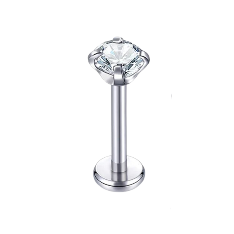 Titanium labret lippiercing met zirkonia, subtiele en moderne elegantie.