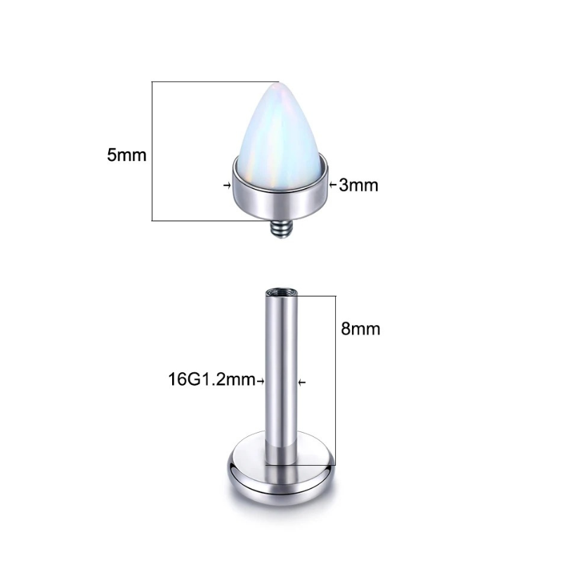 Titanium piercing stud met opaal in kegelvorm voor een touch van glans.
