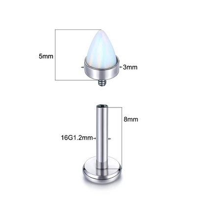 Titanium piercing stud met opaal in kegelvorm voor een touch van glans.