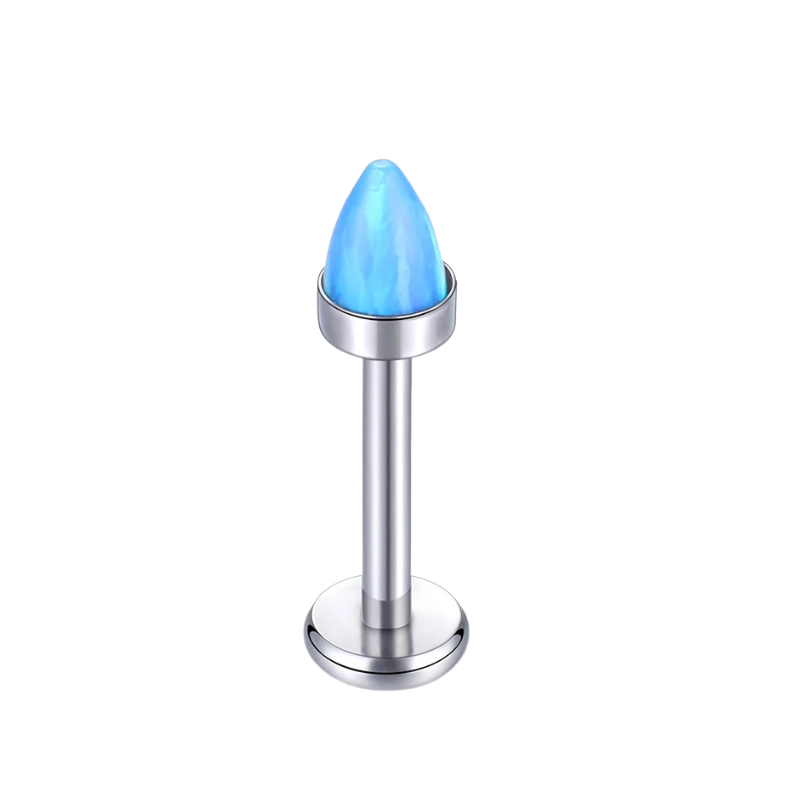 Oorsieraad in titanium, kegelvormige opaal voor een onderscheidende stijl.