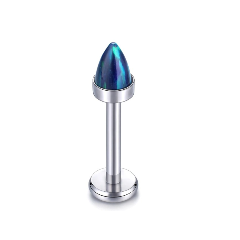 Oorbel piercing stud met opaal in kegelvorm, hedendaagse elegantie.
