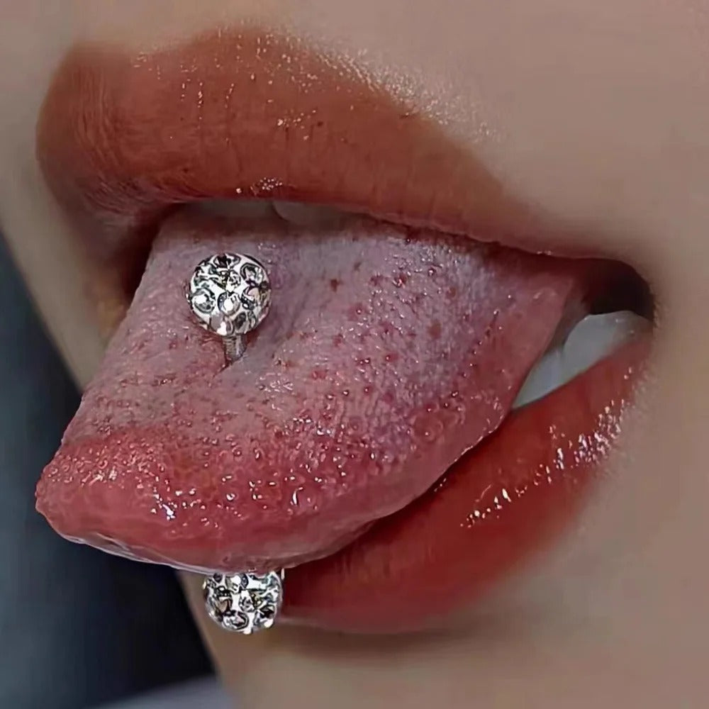 Tongpiercing voor vrouwen, staaf met schitterende zirkonia's