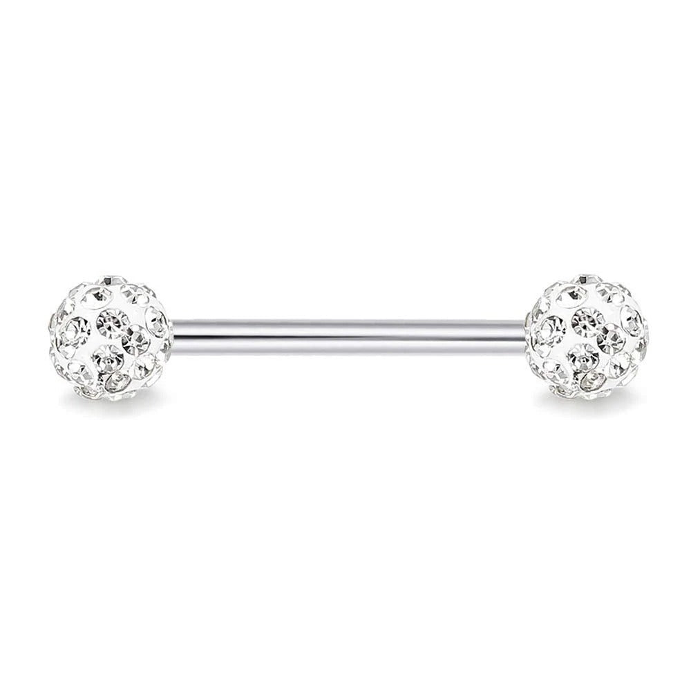 Tongpiercing met sprankelende zirkonia's voor een vleugje glamour