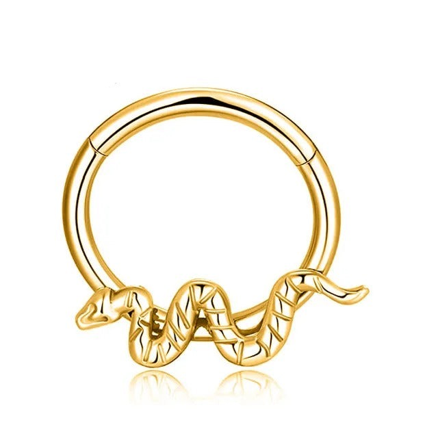 Goud/zilver titanium ring met verfijnde slang voor een boeiende look