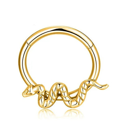 Goud/zilver titanium ring met verfijnde slang voor een boeiende look