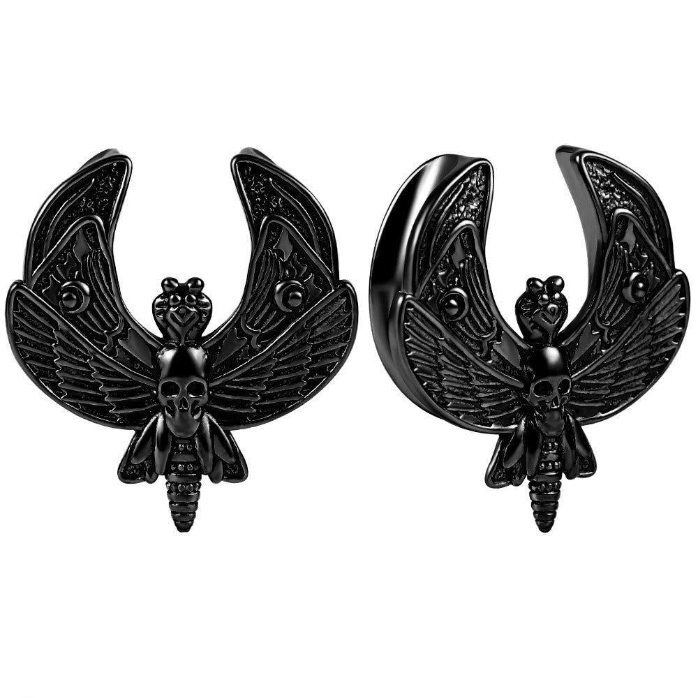 Zwarte plug tunnel, macabere vlinder, voor een gothic-chic statement.