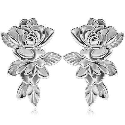 Metalen oorhangers met roosontwerp in zilver, voor een unieke stijl