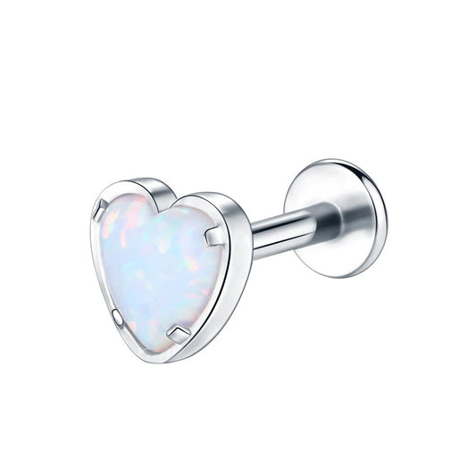 Zilveren delicate piercing met opalen hart, symbool van eeuwige genegenheid