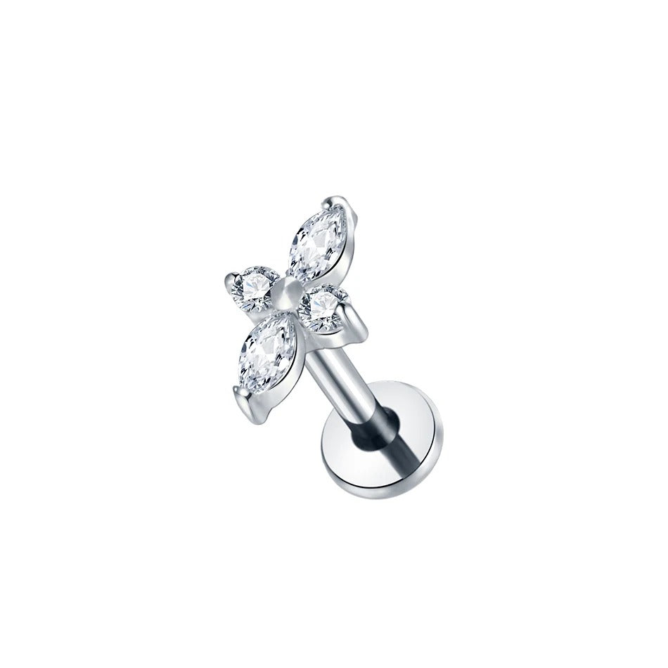 Titanium oorpiercing met zirkonia in bloemmotief voor een elegante uitstraling