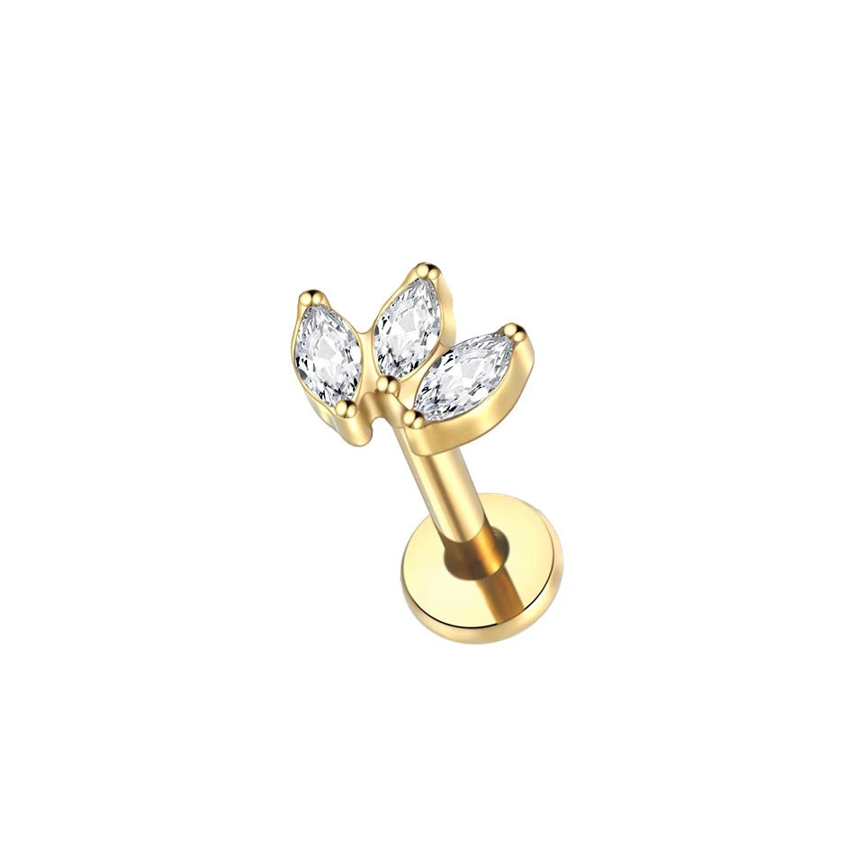 Oorpiercing 6/8mm met drie zirkonia's, kroonontwerp voor een elegante stijl