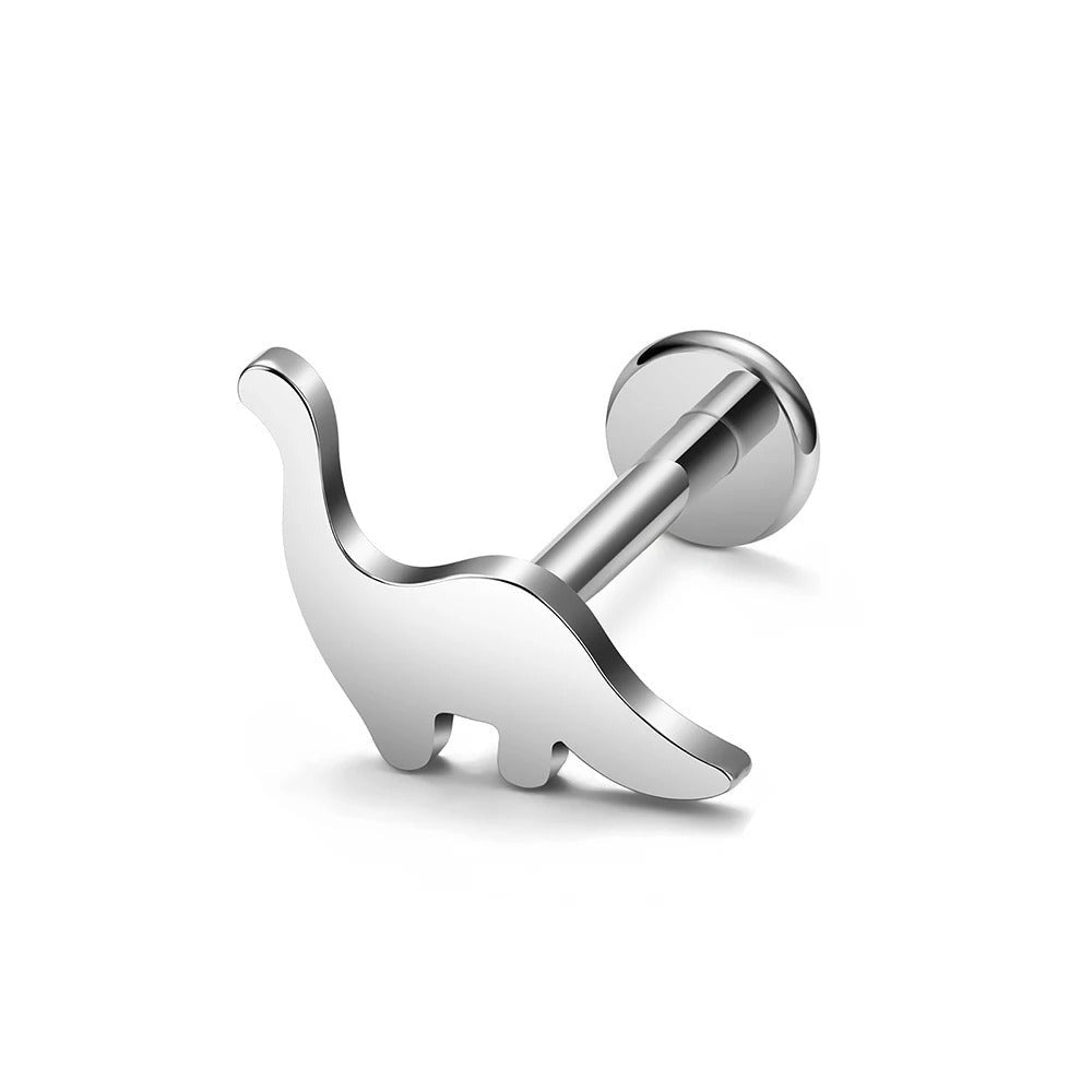 Titanium dinosaurusvormige oorstekker, perfect voor een speelse stijl